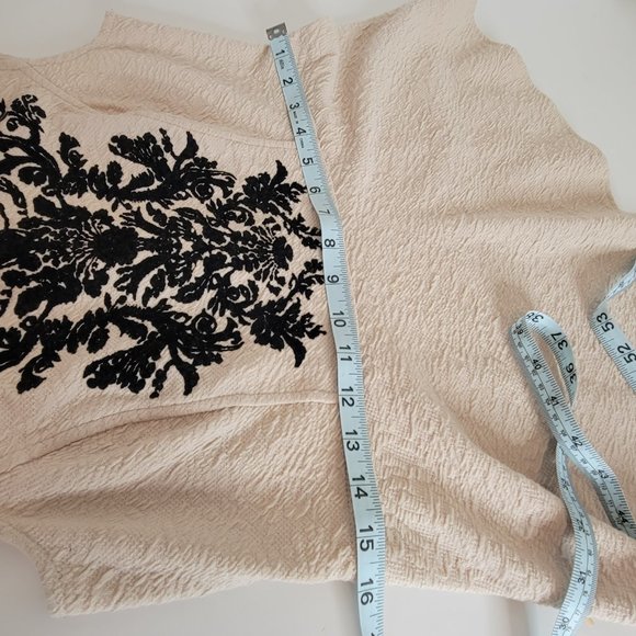Free People Aplique Detail Beige Cap Sleeve Peplum Top, Size L - Picture 6 of 11